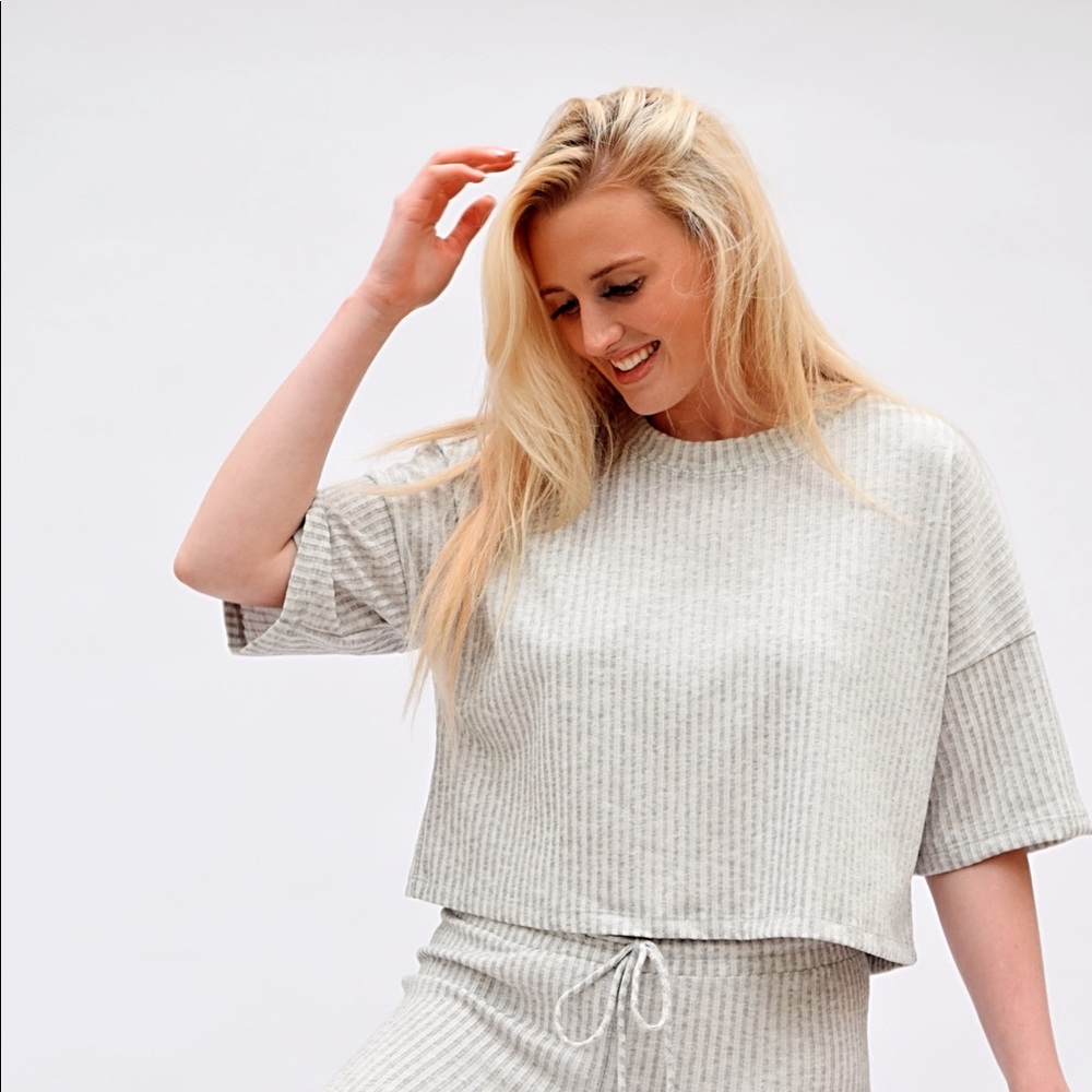 Grey Striped Lounge Set- Top